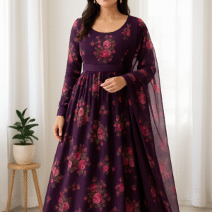 Women’s Wine Gown With Dupatta